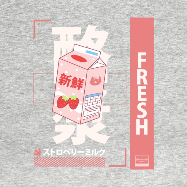 funny retro 90s japanese kawaii strawberry milk shake carton by jodotodesign